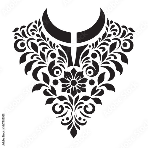Elegant decorative black floral collar design for fashion and textile embellishment