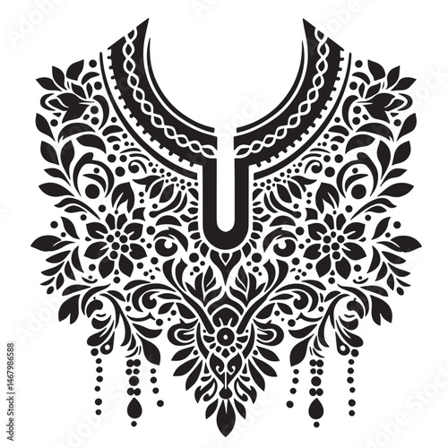 Elegant floral neckline design with intricate details perfect for fashion and creative projects