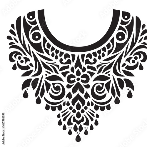 Elegant black and white ornamental vector illustration of a decorative collar design