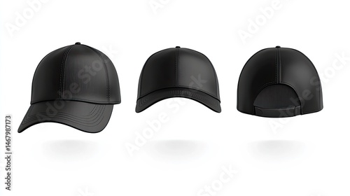 Black Baseball Cap Mockup Front with Back, and View.