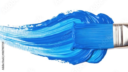 Azure Stroke Blue Paintbrush Splash on White Background.