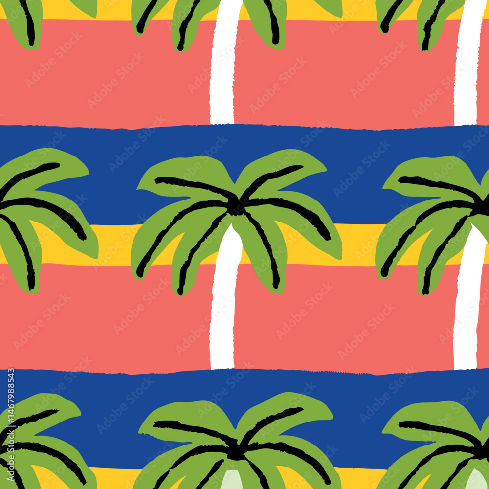 Fototapeta premium palm stripe repeat seamless pattern vector illustration 
