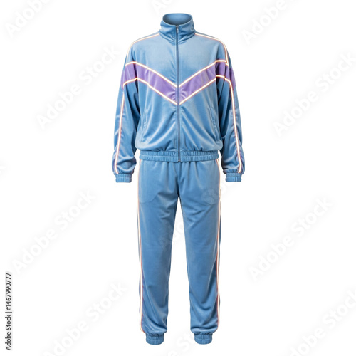 Retro blue tracksuit with purple stripes