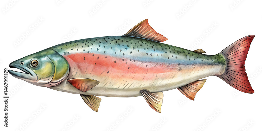 Obraz premium Watercolor painting of a Rainbow Trout, highly detailed and photorealistic style