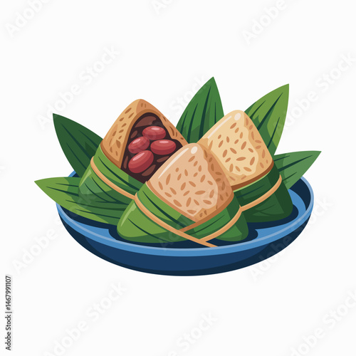 Zongzi Sticky Rice Dumplings with Leaf Wrapping and Fillings