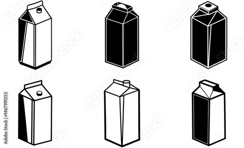 Black and White Milk Carton Silhouette Icons Collection