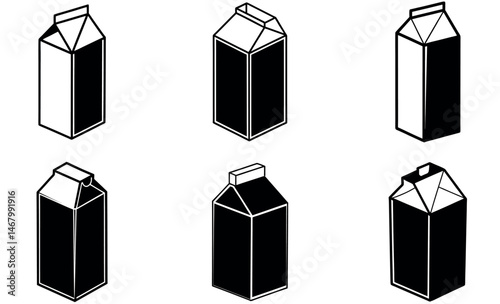 Black and White Milk Carton Silhouette Icons Collection