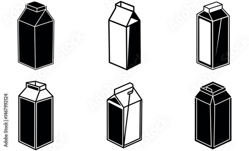 Black and White Milk Carton Silhouette Icons Collection