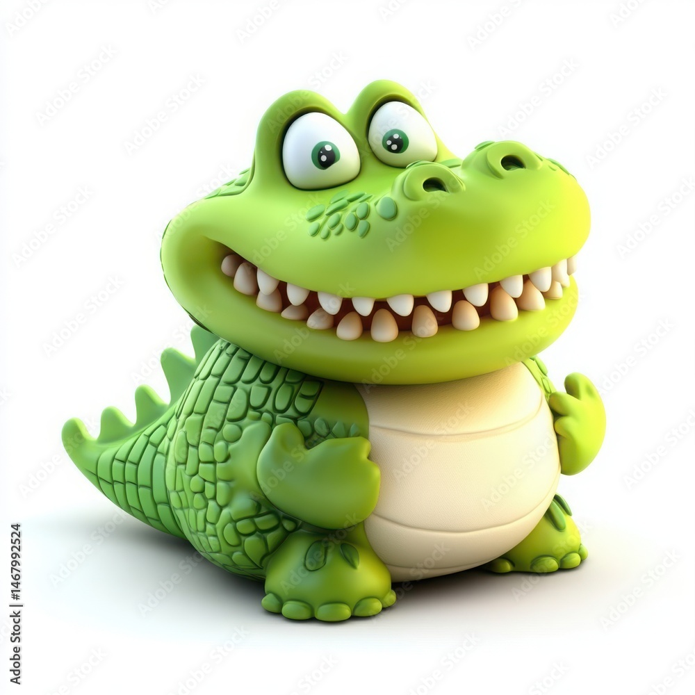 Fototapeta premium Cartoonish crocodile character smiling on a white background