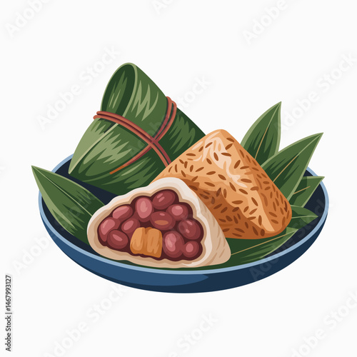 Zongzi Sticky Rice Dumplings with Leaf Wrapping and Fillings