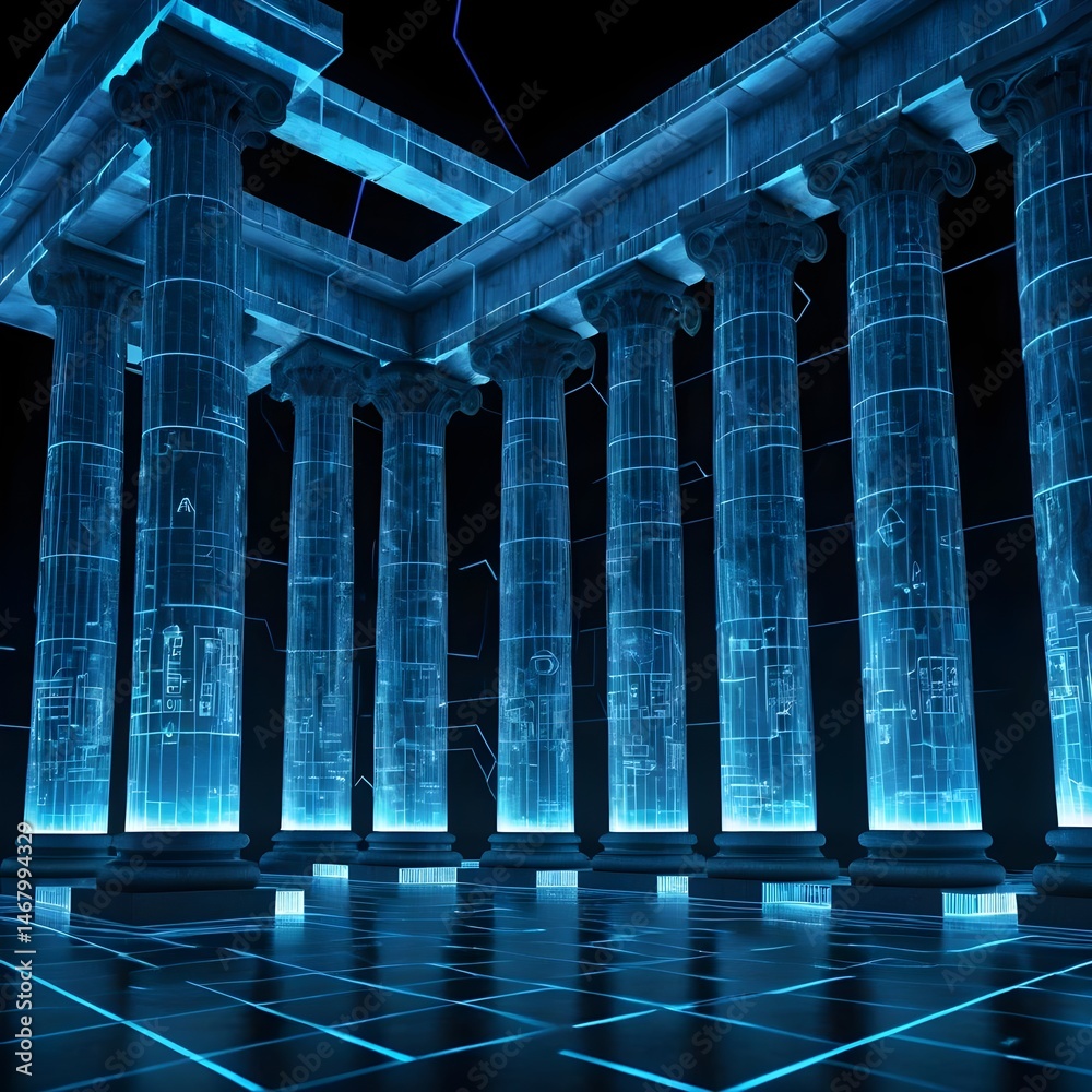 Fototapeta premium Neon Blue Digital Columns