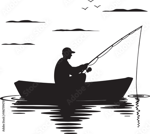 silhouette of a fisherman
