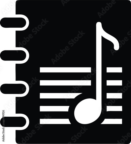 Flat Vector Icon of a Document with a Music Note Labeled Music File Silhouette Illustration Isolated on White Background, Music File Icon Vector, Audio Document Symbol, Music Note File Illustration