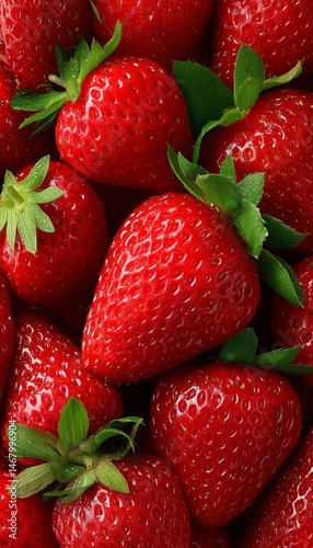 Ripe, Fresh, Juicy Strawberries Background. Close Up, Perfect for Summer, Healthy Lifestyle