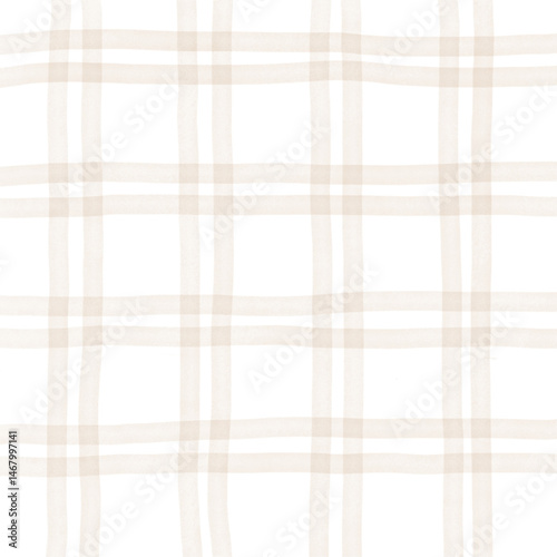 Brown Beige White Plaid Gingham Check Hand Drawn Background Pattern Overlay