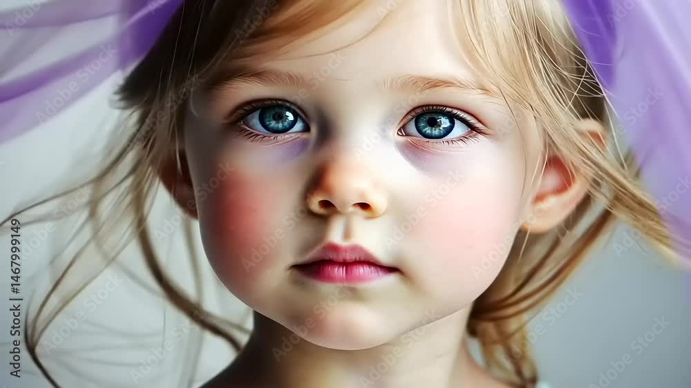 Close-up portrait of a young girl with flowing hair and a delicate expression