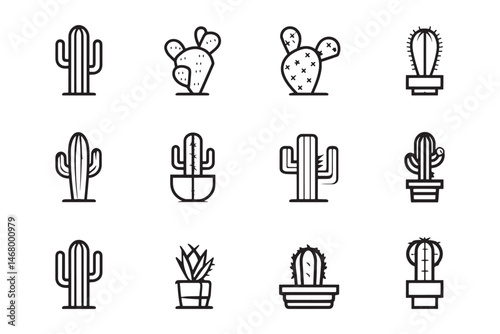 Abstract Cactus Pads Line Art Style
