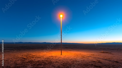 Single Light Tower in Foggy Flatland at Dusk