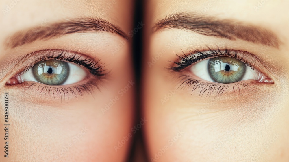 Obraz premium Two Pairs of Beautiful Hazel Eyes Stare Intensely at the Viewer.
