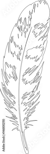 Feather graphic featuring layered tribal linework and pointed forms with decorative hollow segments and curved tips.