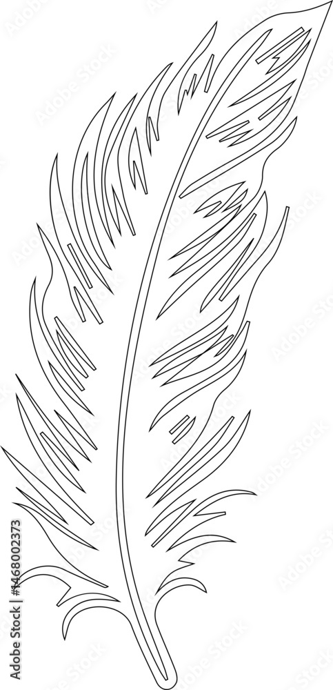 Obraz premium Feather outlined with jagged, fringed edges and detailed cuts running along the contour line.
