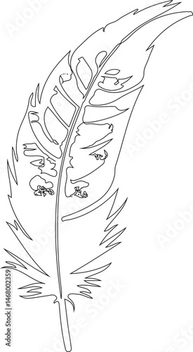 Feather composed of sharp, angular segments and geometric lines for a structured appearance.