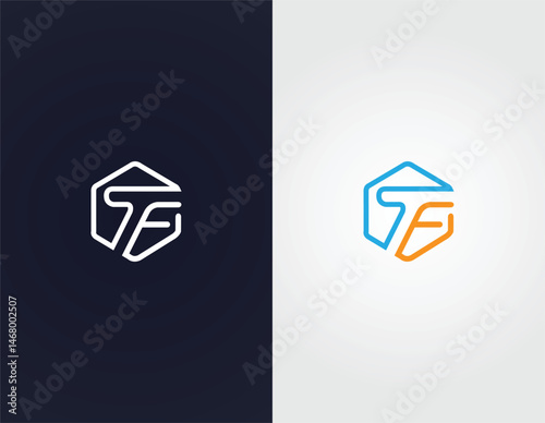 Abstract TF monogram logo design two variations hexagon shape