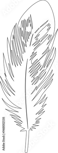 Feather drawn with bold, geometric lines reflecting traditional native patterns and structured design.