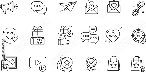 Brand ambassador, pr and public influence editable stroke outline icons set isolated on white background flat vector illustration.