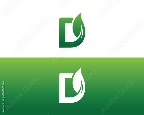 Letter D with leaf design for eco friendly and natural product logo graphic on green and white background