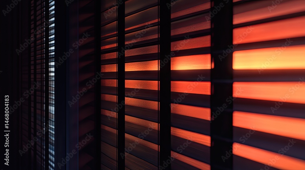 Warm Sunset Light Through Blinds Abstract Orange Glow. Warm Sunset Light Through Blinds Abstract Orange Glow.