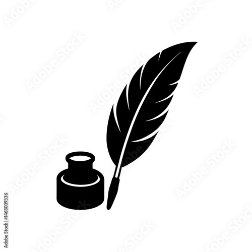 feather quill and inkwell icon on white background.svg