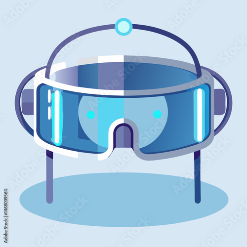3D glasses with headphones resting on a stand, showcasing a setup for immersive viewing and audio experiences.