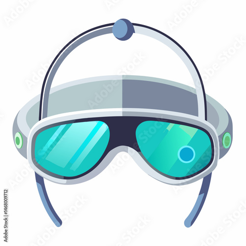 3D glasses with headphones resting on a stand, showcasing a setup for immersive viewing and audio experiences.