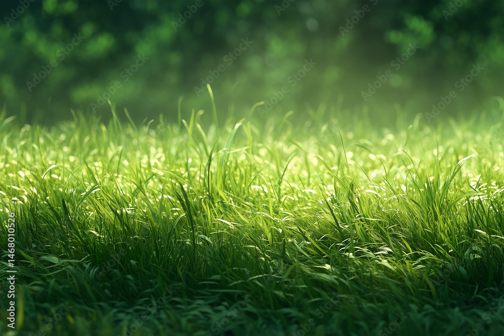 Obraz premium Lush Green Grass Field Bathed in Morning Light