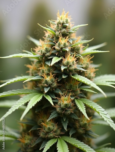 Medical cannabis represented as dried greenbrown cannabis buds with visible stems photo