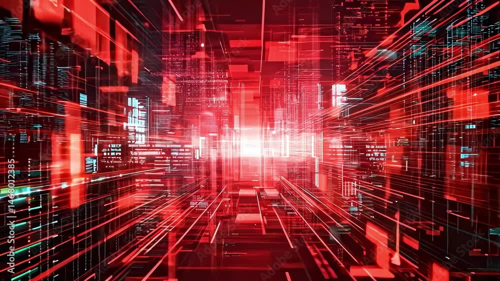Red Futuristic Digital Tunnel