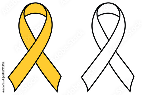 A vivid yellow ribbon stands beside its outline, symbolizing support, hope, and awareness