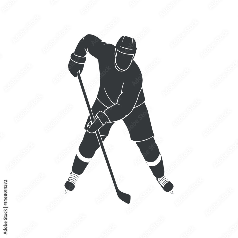 Obraz premium Ice Hockey Player Silhouette Action Pose Stick Sport Graphic