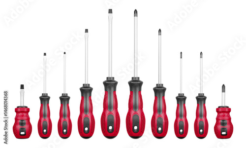 Obraz na płótnie Set of Philips and flathead screwdrivers Red color on isolated white background close-up w salonie
