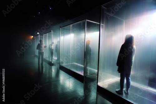 Dimly lit futuristic art in...