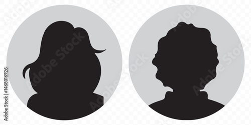 Male and female head silhouettes avatar, profile icons. Stock vector.