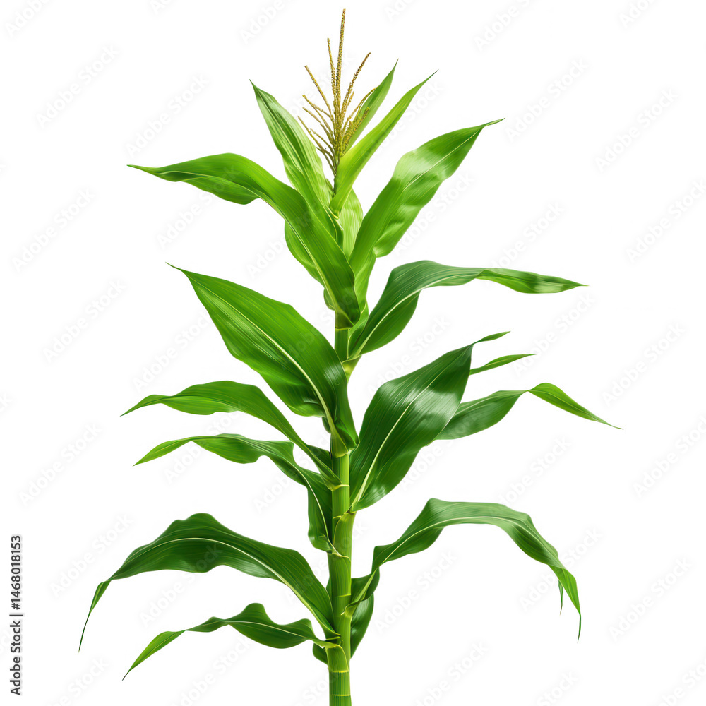 Fototapeta premium Maize plant with green leaves isolated on transparent background