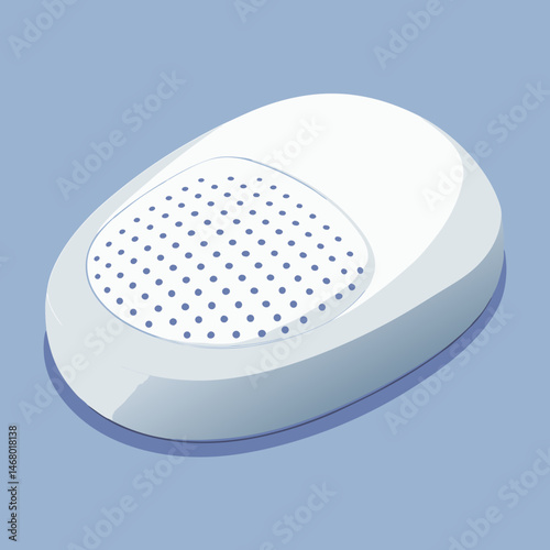 A white speakers featuring a distinct black dot on its body.