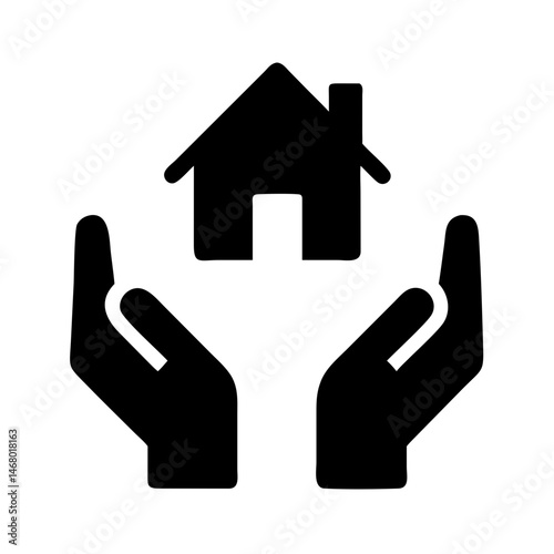 Hands Holding House Black Glyph – Real Estate and Protection Vector