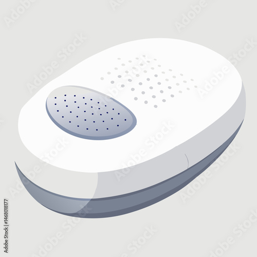 A white speakers featuring a distinct black dot on its body.