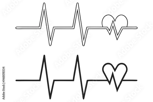 Two electrocardiogram tracing lines exhibit heartbeats with a heart at the end, no transparent background