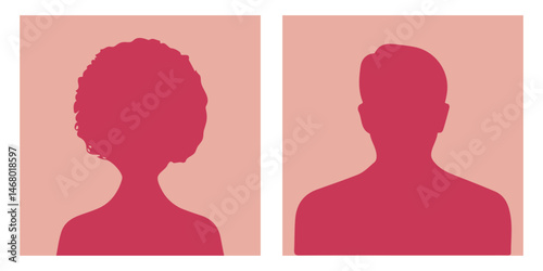 Vector flat illustration. Black silhouette of men and women. Avatar, user profile, person icon, profile picture. Suitable for social media profiles, icons, screensavers and as a template.