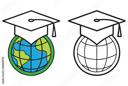 Planet Earth wears a graduation cap as a symbol of global education and learning