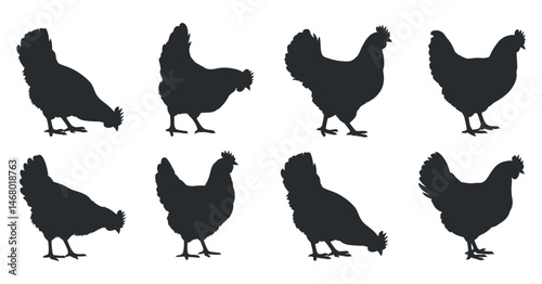 Collection of Eight Chicken Silhouettes in Various Poses
